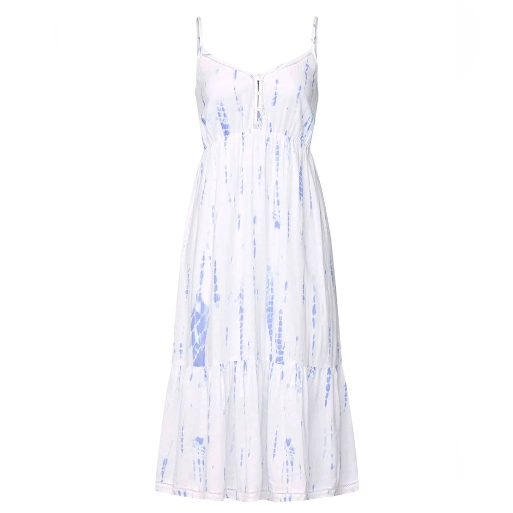 Rails Delilah tiered tie dye dress midi white blue linen blend